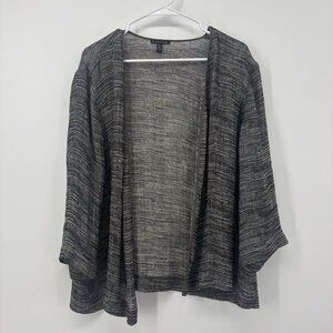 Eileen Fisher Open Front Cardigan Linen Womens Size Large Lagenlook‎ Black
